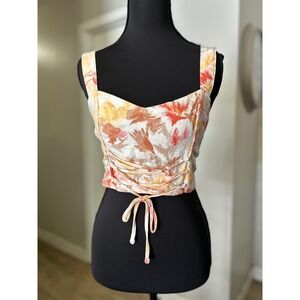 NWT Abercrombie Fitch Smocked Crop Top‎ Linen Blend Tie Back XS (Orig. $40)